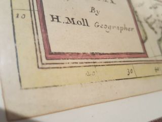 Herman Moll,  Antique Hand coloured Asia map from his small atlas (1715) 7
