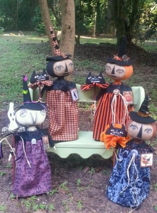 Primitive Folk Art Halloween Pumpkin Shelf Sitter Doll 4