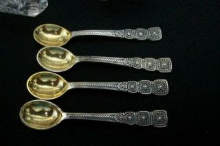 Vintage Tiffany Sterling Salt Spoons (4) Gold Washed (4) Crystal Salt Cellars 2