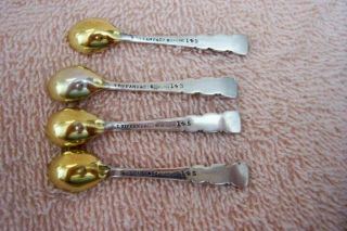 Vintage Tiffany Sterling Salt Spoons (4) Gold Washed (4) Crystal Salt Cellars 3