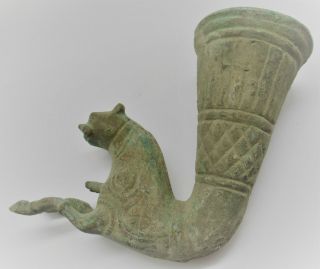 SCARCE ANCIENT PERSIAN ACHAEMENID EMPIRE BRONZE RHYTON WITH BEAST HEAD 400BC 2