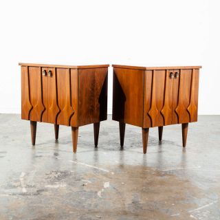 Mid Century Modern Nightstands End Tables Broyhill Brasilia Commode Side Pair 2