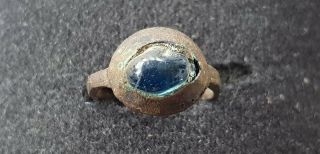 Roman Copper Eye Ring With Blue Stone Stunning Wearable Artefact L52o
