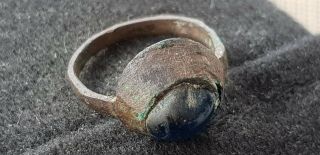 Roman copper Eye ring with blue stone stunning wearable artefact L52o 4