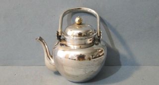 Antique Elegant Japanese Pure Silver Tea Pot Engraved Scenery On Body Meiji 1900