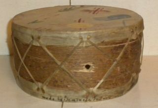 Old Wood & Skin American Indian Drum Painted Heads Seminole Indian Signed