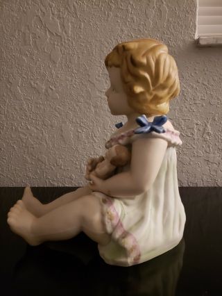 Antique German Bisque Porcelain Piano Baby Girl Holding a Doll 3