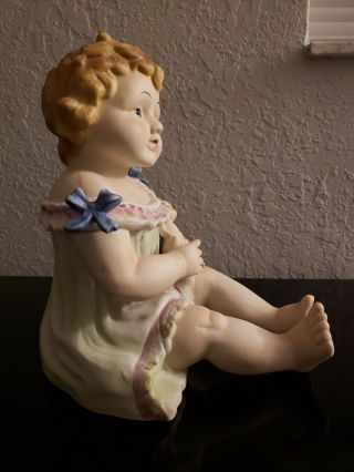 Antique German Bisque Porcelain Piano Baby Girl Holding a Doll 5