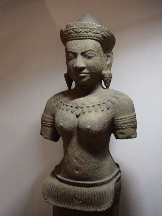 Standing Figure Of A Female Deity.  Khmer Angkor Period 