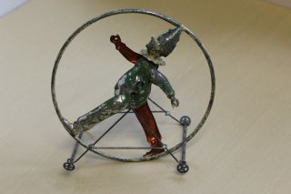 Very Early Tin Clockwork Wind Up Toy Clown In Hoop - Germany