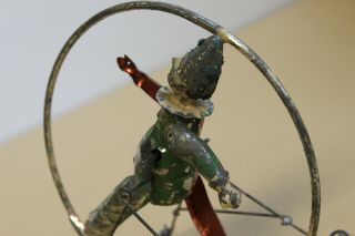 Very Early Tin Clockwork Wind Up Toy Clown in Hoop - Germany 4