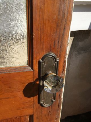 Antique Interior Fir Wood Door w/Original Pattern Glass Panel & Glass Door Knob 4