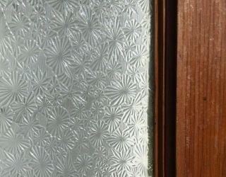 Antique Interior Fir Wood Door w/Original Pattern Glass Panel & Glass Door Knob 5