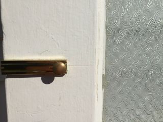 Antique Interior Fir Wood Door w/Original Pattern Glass Panel & Glass Door Knob 6