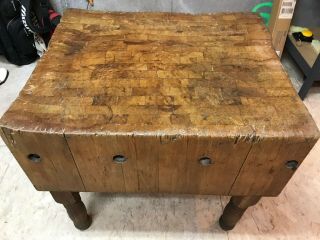 Rare Vintage Solid Wood Butcher Block Table 29 " X 34 " X 12”,  31 " High Overall.