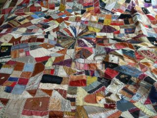 Large Victorian Crazy Patchwork Quilt With Hand Embroidery