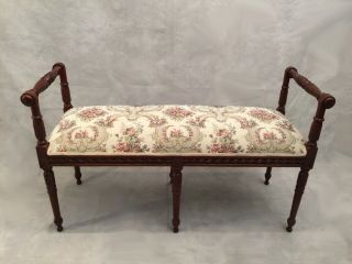French Louis Xvi Style Upholstered Mahogany Bench D6804