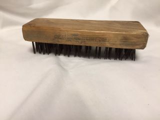 Early Primitive Wood And Steel Butcher Block Brush Columbia Cutlery Pr365