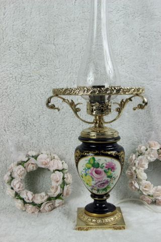 Vintage French Blue Limoges Floral Porcelain Table Lamp