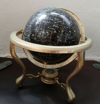 Night Sky Gemstone (showing Solar Constellations) Globe With Stand And Compass
