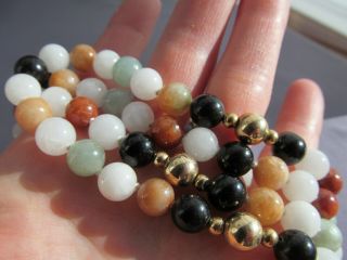 ANTIQUE VINTAGE 14K YELLOW GOLD MULTI COLORED JADE BALL BEAD JADE NECKLACE 8.  5mm 8