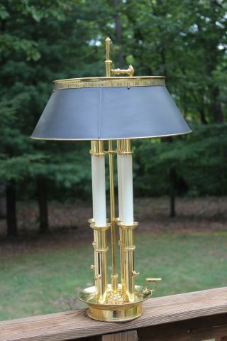 French Bouillotte Solid Brass Table Lamp With Brass Shade