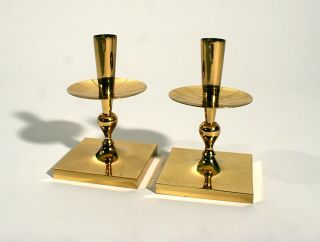 Pair Mid Century Metal Tommi Parzinger Brass Candlesticks For Dorlyn