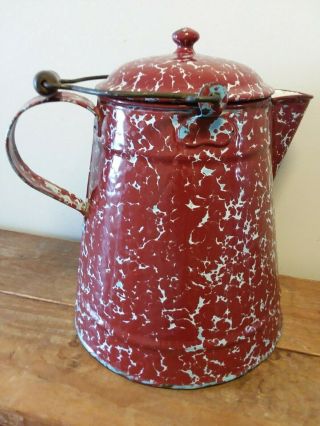 Rare Graniteware Red Redish - Brown 2 Gallon Cowboy Coffee Kettle By Purity Ware