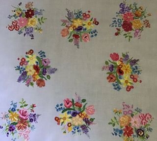 Exceptional Vintage Irish Linen Hand Embroidered Tablecloth Stunning Florals