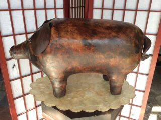 Vintage Leather Pig Ottoman Footstool Abercrombie & Fitch England 23” X 12”