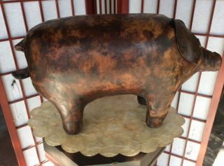 Vintage Leather Pig Ottoman Footstool Abercrombie & Fitch England 23” X 12” 2