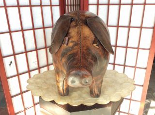 Vintage Leather Pig Ottoman Footstool Abercrombie & Fitch England 23” X 12” 4