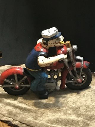Hubley Mfg Co Popeye On Motorcycle With Pipe