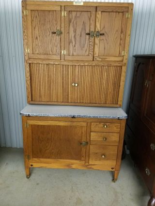 Antique Oak Hoosier Cabinet With Flour And Sugar Sifter