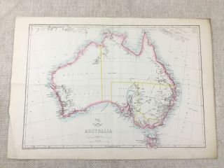 1858 Antique Map Of Australia Old Hand Coloured 19th Century Victorian