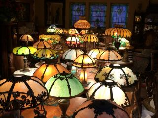 Antique Art Nouveau Slag Glass Table Lamp 11