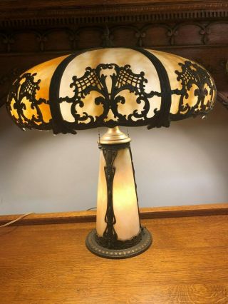 Antique Art Nouveau Slag Glass Table Lamp 2