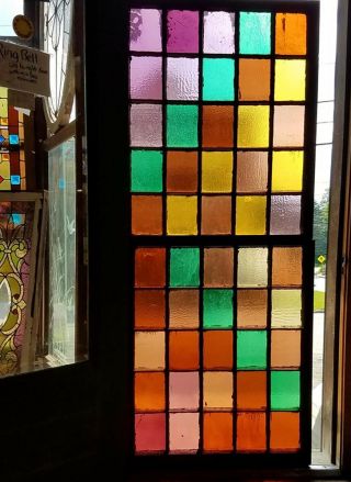 Victorian Queen Anne Mullioned Stained Glass Double Hung Window