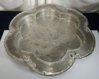 Large Chinese Lobed Pewter Tray 18 " 46cm - 56673