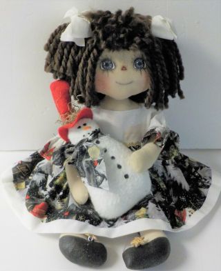 HANDMADE Primitive Raggedy Ann DOLL GLITTERING CHRISTMAS IN JULY/ SNOWMAN DOLL 2