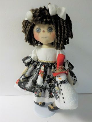 HANDMADE Primitive Raggedy Ann DOLL GLITTERING CHRISTMAS IN JULY/ SNOWMAN DOLL 4