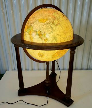 Rare Vintage Replogle Heirloom 16” Two Switch Lighted Library Globe Floor Stand