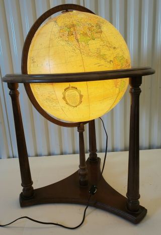 Rare Vintage Replogle Heirloom 16” two switch Lighted Library Globe floor stand 5