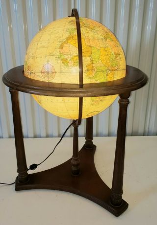 Rare Vintage Replogle Heirloom 16” two switch Lighted Library Globe floor stand 7