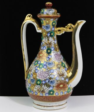 Gorgeous Antique Kutani Ruysho Ryujo Golden Floral Pattern Design Teapot