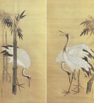 I657: Japanese Old Hanging Scroll Crane By Tanshun Tsurusawa W/appraisal