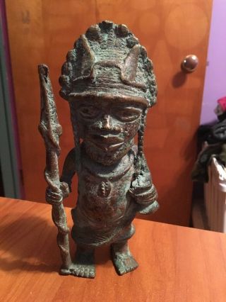 Vintage Antique African Tribal Statue Sculpture Figurine Bronze Cast Metal 7.  5” 12