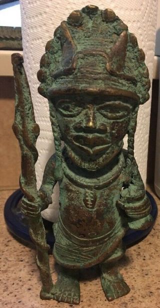 Vintage Antique African Tribal Statue Sculpture Figurine Bronze Cast Metal 7.  5”