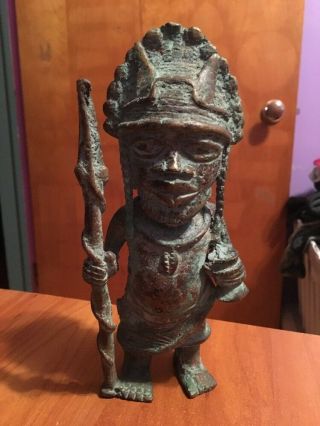 Vintage Antique African Tribal Statue Sculpture Figurine Bronze Cast Metal 7.  5” 9