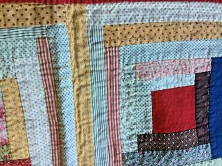 Antique log cabin in cotton and very well done hand stitched 7